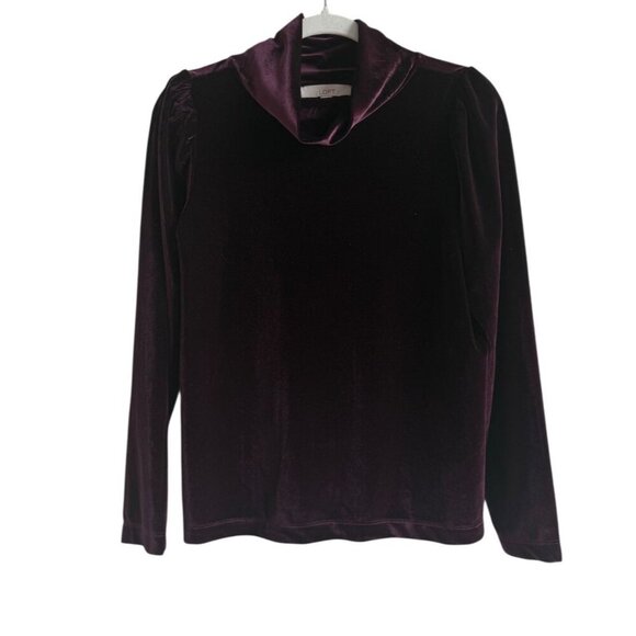 Loft Plush Velvet Turtleneck Top Puffed Long Sleeves Women’s‎ Size Small Plum - Picture 1 of 10